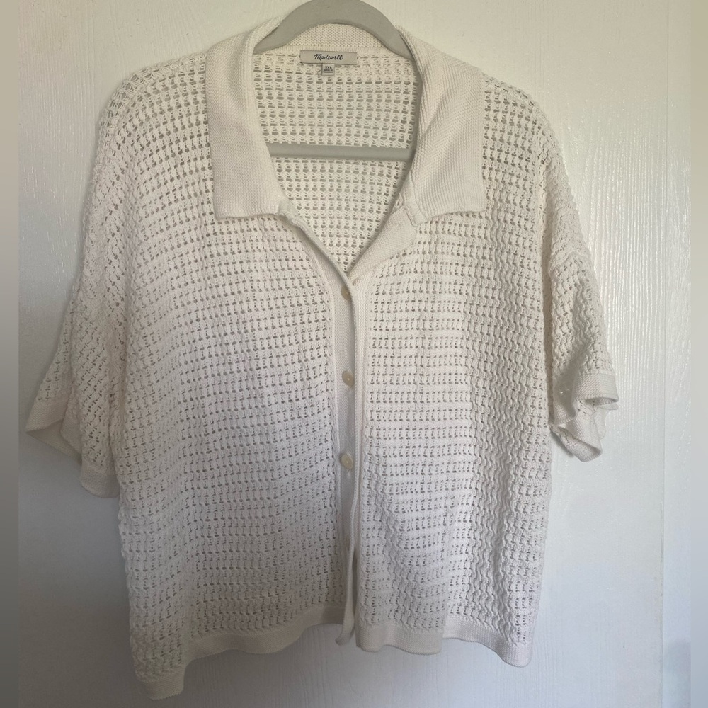 Madewell Cream Knit Short Sleeve Cardigan